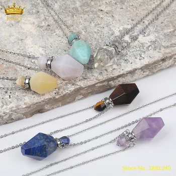 

Fashion Women Natural Amethysts Quartz Crystal Perfume Bottle Pendant Necklace Gold Essential Oil Diffuser Jewelry DSS-263KBBE
