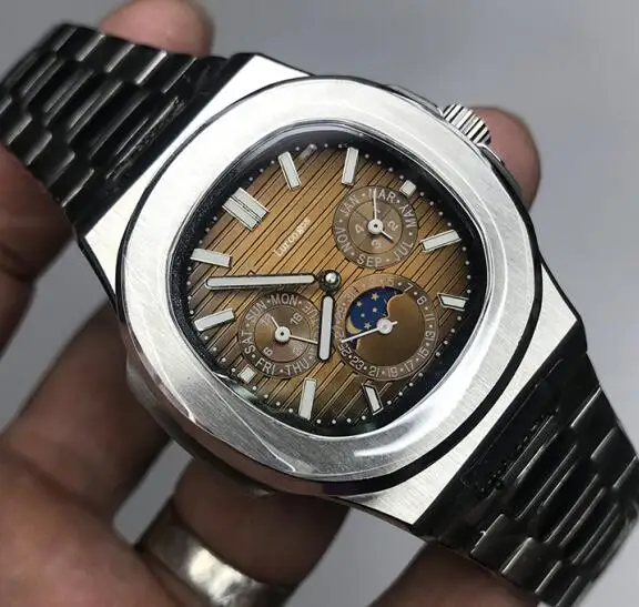 only watch Мужские серебряные часы с автоматическим подзаводом, гладкий коричневый циферблат, качество AAA, все маленькие циферблаты из нержавеющей стали 315L - Цвет: only watch