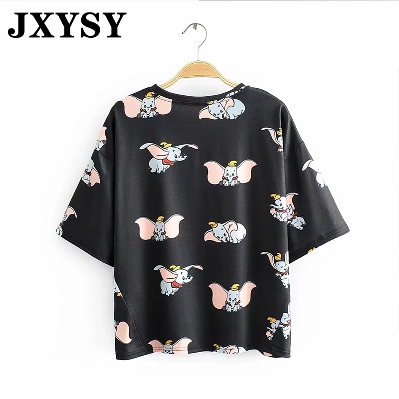 JXYSY, женская одежда, футболка,, английский стиль, Харадзюку, Ретро стиль, мультяшный Маленький слон, принт, круглый ворот, летняя футболка, женские топы