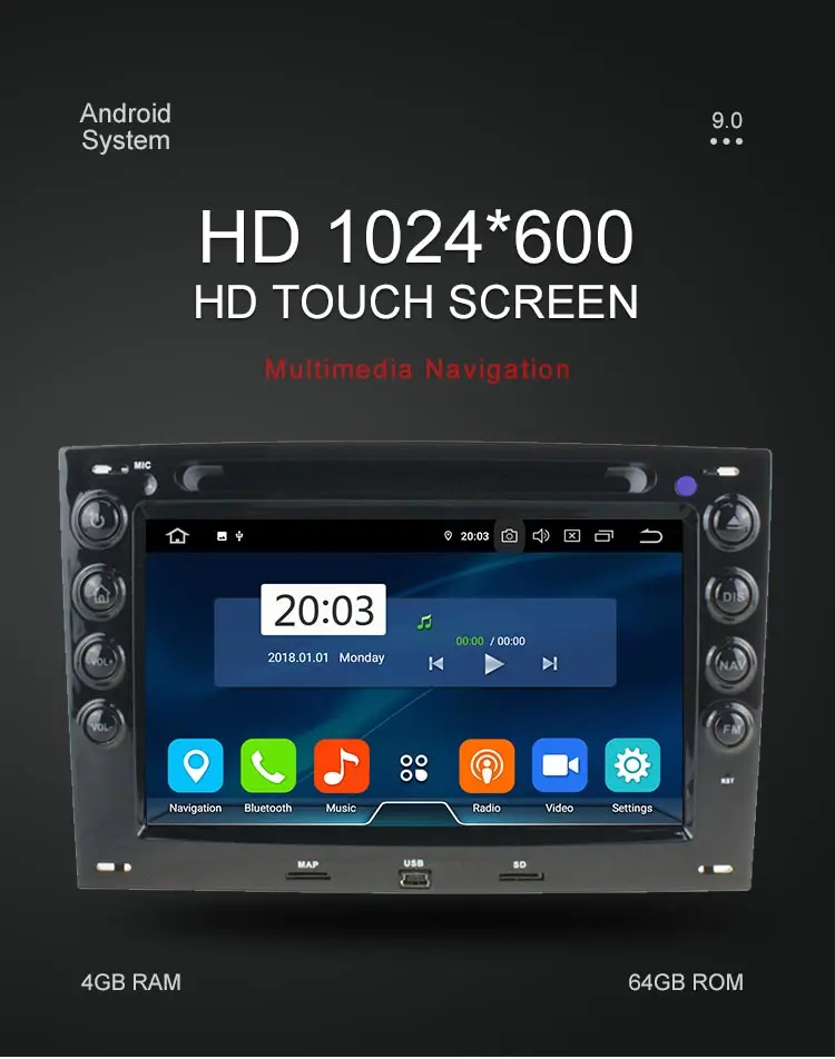 Excellent Besina Android 9.0 Car DVD Player for Megane Fluence 2002-2010 GPS Navigatio 2 Din Car Radio Stereo Multimedia Autoaudio WIFI 1