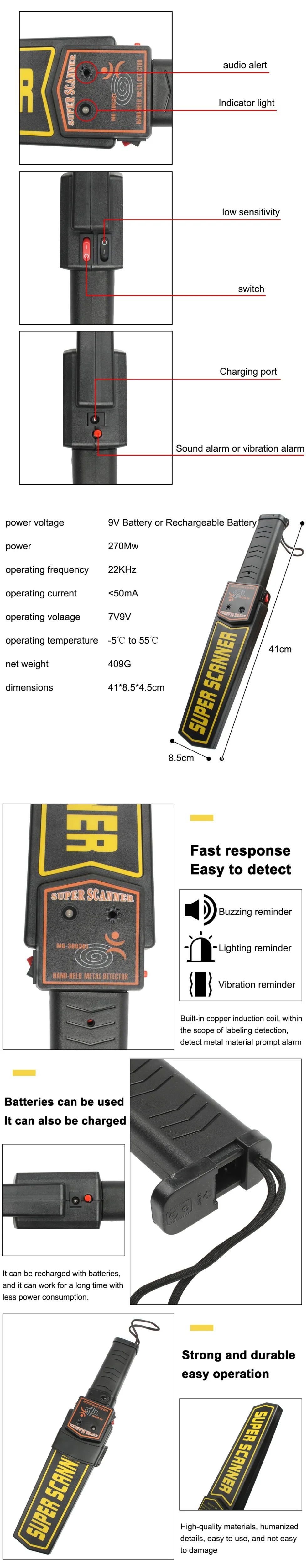 Ручной портативный металлоискатель для проверки безопасности Высокая Чувствительность сканер инструмент