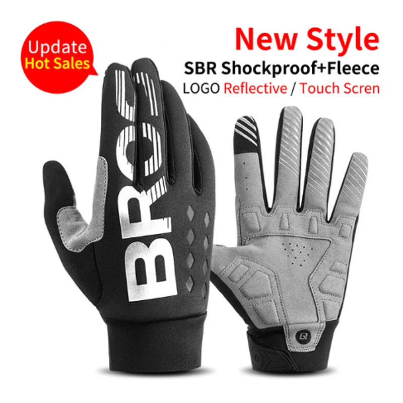 S209BK ROCKBROS зимние мужские перчатки с сенсорным датчиком, противоударные перчатки для велоспорта, тепловые теплые перчатки для горного велосипеда, мотоцикла, спорта, рыбалки - Цвет: S209BK