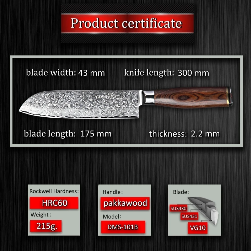 GRANDSHARP 6,7 дюймов нож Santoku vg10 японский Дамасская сталь 67 слоев кухонный нож шеф-повара суши сашими инструменты для приготовления пищи подарочная коробка