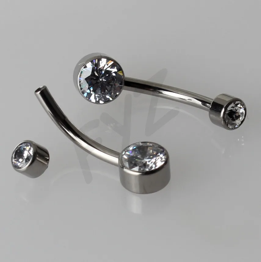 

G23 Titanium Body Jewelry Internal Thread Belly Button Rings 14G Double Crystal Gems Navel Bars Belly Rings Piercing