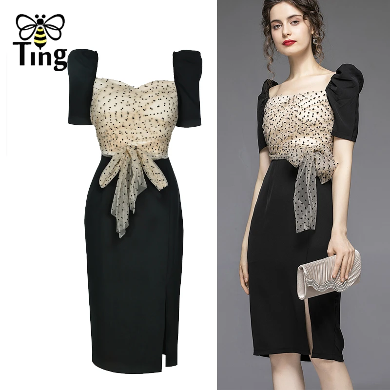 side split black dress