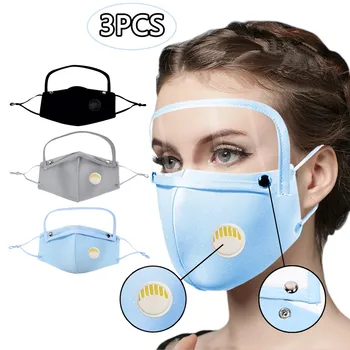 

3PCS Adult Windproof Face Shield Eyes Shield Valves Cloth Face Shield Breathable Face Mask Washable Reusable Mouth Mask Masque