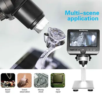 

4.3 Inch Digital Microscope 8 Leds Ergonomics 1000X Wifi Students LCD Display Lab Mobile Link Magnification Rechargeable Battery