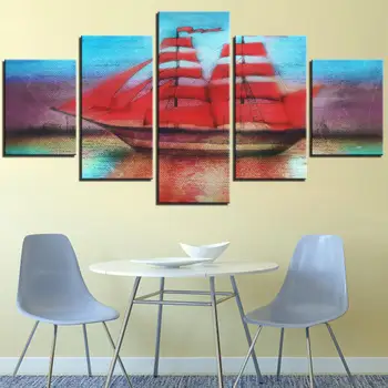 

Home Decor 5 Pieces Hd Print Ship Poster Pictures Wall Artwork Boat Modular Sea Canvas Painting Colorful For Living Room Framed