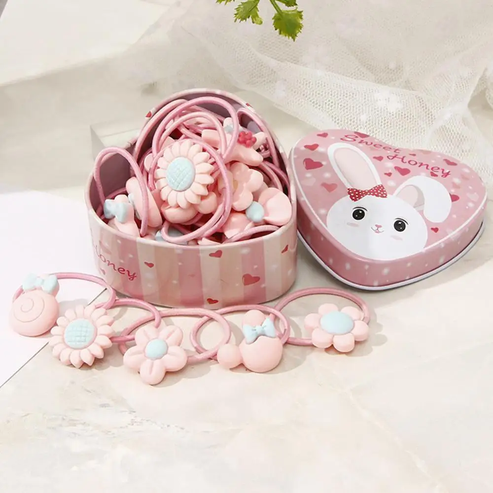 Pink 20 шт./кор. для девочек с мультипликационным принтом, с эластичной резинкой детская Цветные волосы ленты акриловый цветок кролик повязка на голову Детские аксессуары для волос - Цвет: Pink