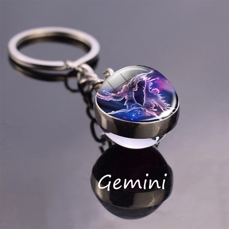 Gemini Leo Libra Scorpio 12 брелок для ключей «Созвездие» стеклянный шар Подвеска знак зодиака брелок автомобильный брелок для ключей для мужчин и женщин подарки на день рождения - Цвет: Gemini