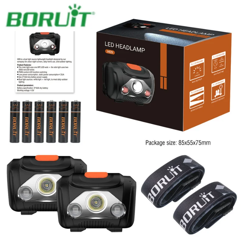 Налобный фонарь BORUiT H09 светодиодный налобсветильник рабочий портативный 7000K