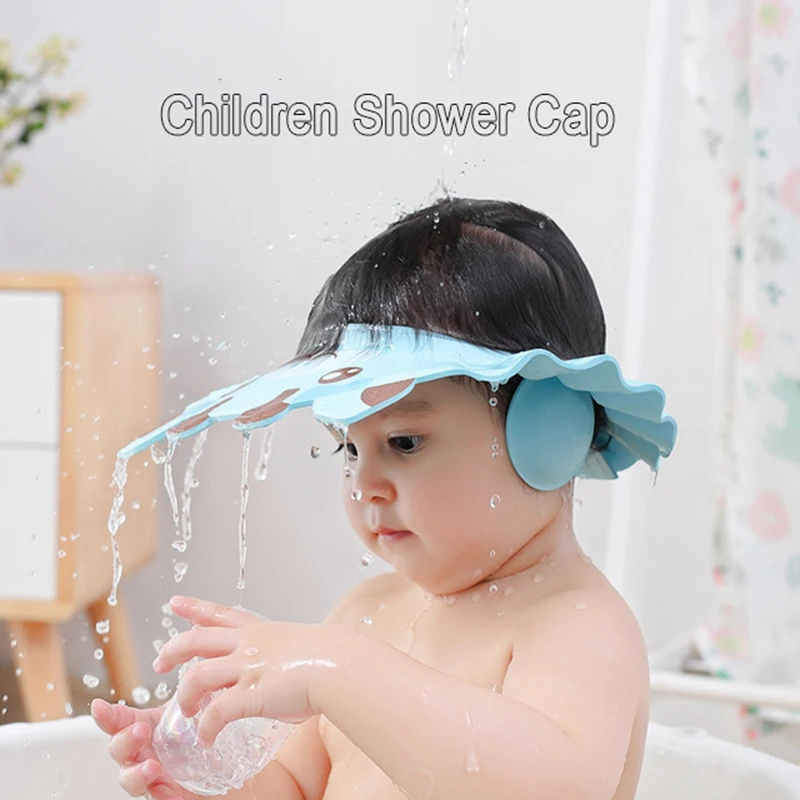 Gorro de ducha impermeable para niños, gorro de baño con champú para bebé, protector de espuma EVA para el pelo, protección para las orejas, tamaño ajustable