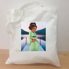 Новая современная парусиновая сумка на плечо с принтом принцессы, большая вместительность, Harajuku, повседневная Ulzzang, женская сумка-тоут для колледжа