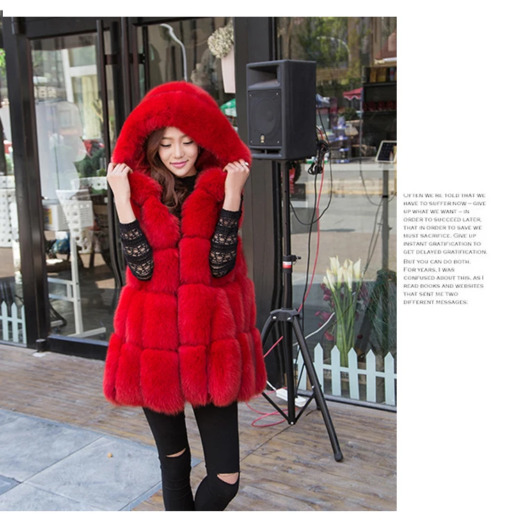women's clothing winter real natural genuine new whole skin fox fur vest hooded vest cape coat long style 1013