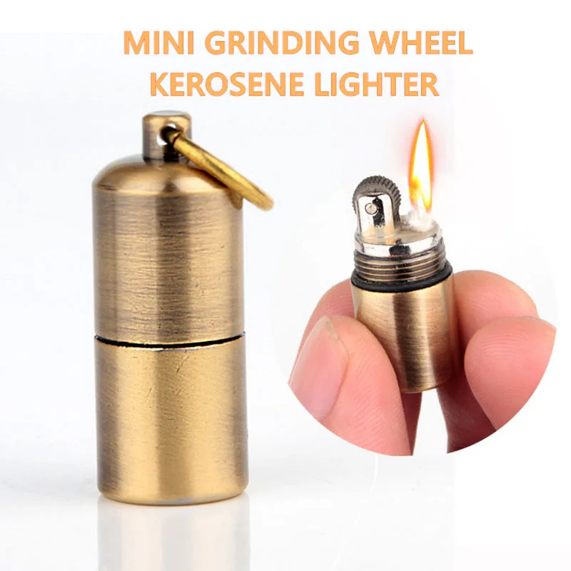 

Mini Grinding Wheel Portable Windproof Creative Metal Kerosene Lighter Outdoor Travel Alternate Fire Source Gadgets For Men