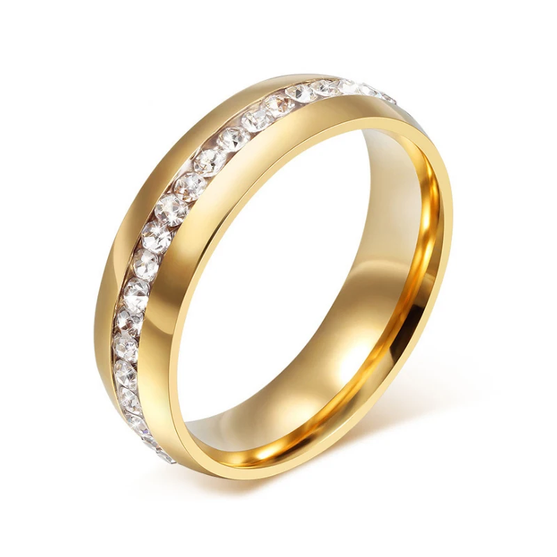 Gold color Серебряное Золотое обручальное кольцо для женщин кольцо из нержавеющей стали обручальное кольцо женские Стразы ювелирные изделия 6 мм - Цвет основного камня: Gold color