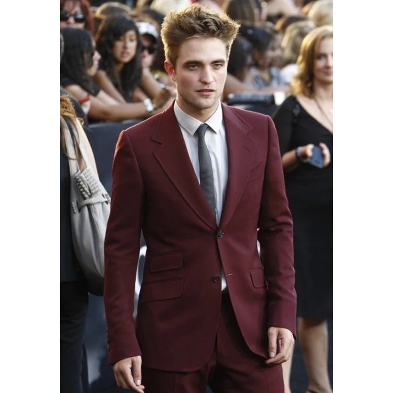 

Custom Made Burgundy Men Suits Slim Fit Skinny 2 Piece Groom Tuxedos Prom Suits Gentle Party Blazer (Jacket+Pants)