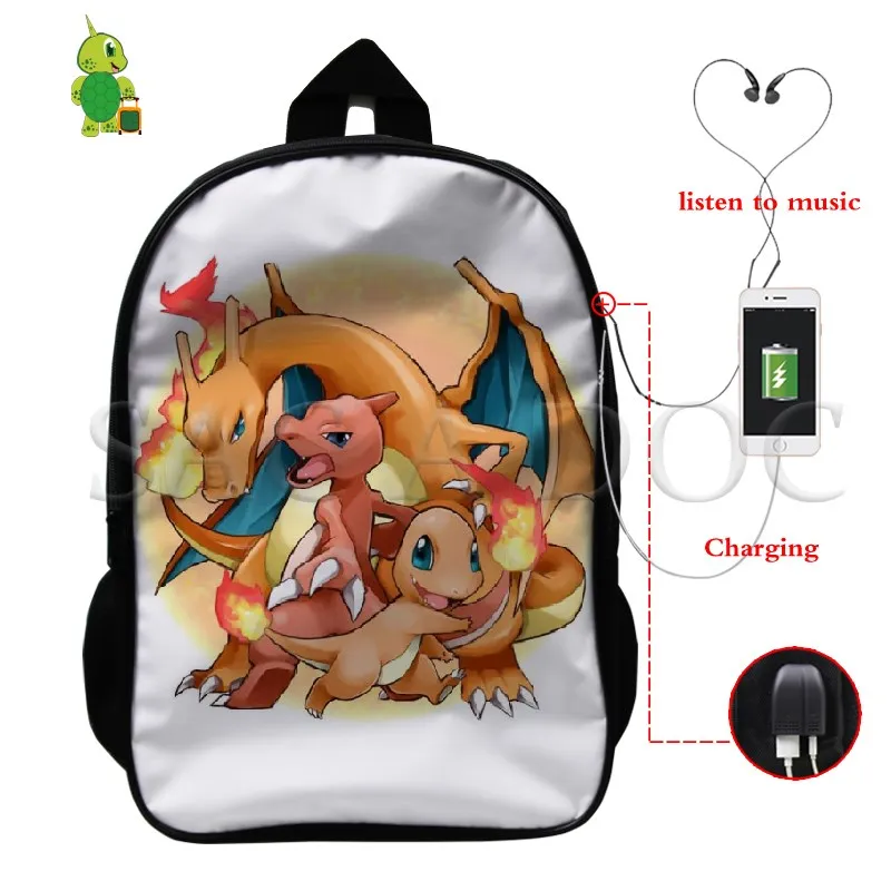17 Крутой Многофункциональный рюкзак Pokemon Pikachu Gengar, USB зарядка, рюкзак для ноутбука для подростков, женщин, мужчин, школьные дорожные сумки - Цвет: 17