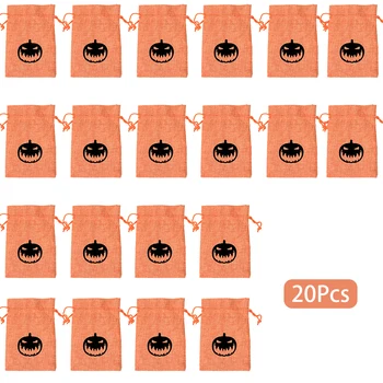 

20pcs Birthday Wedding Jewelry Drawstring Candy Pouch Linen Halloween Pumpkin Reusable Sack Gift Bag Portable Party Favor