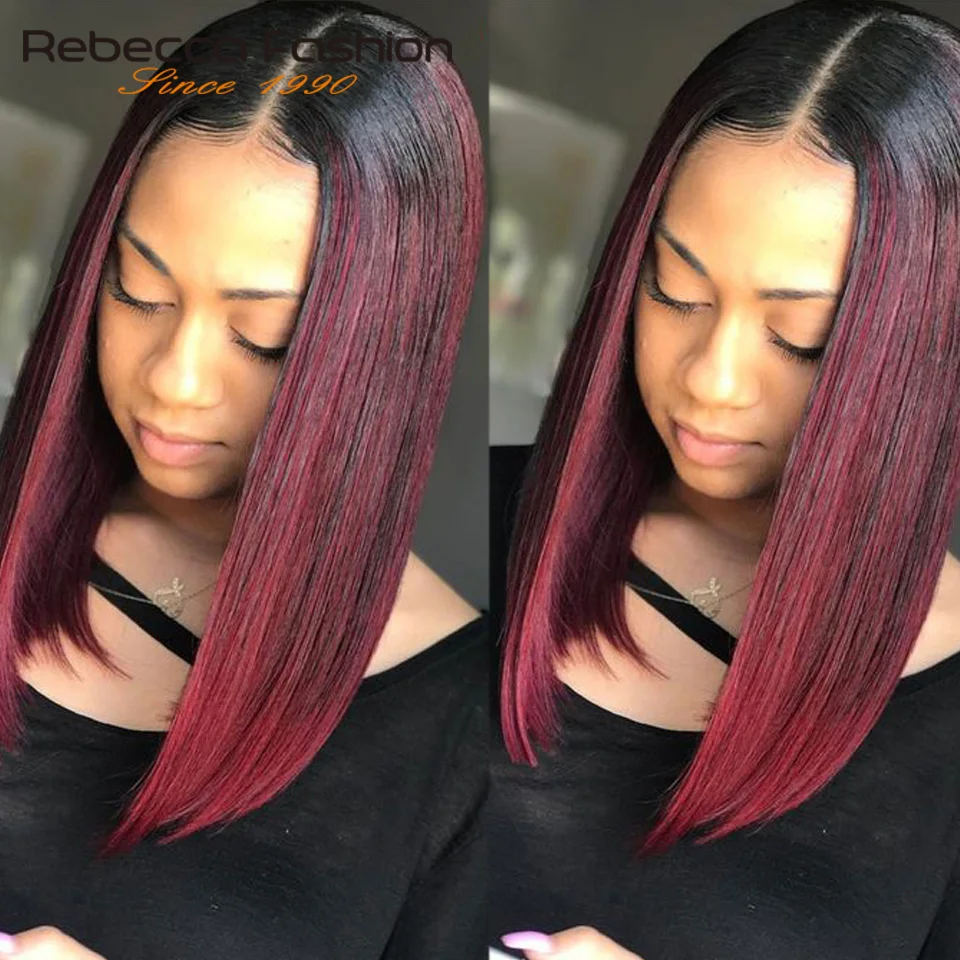 Comprar Rebeca pelucas frontales de encaje de cabello humano para mujeres negras cabello Remy peruano recto bob pelucas frontales de encaje ombre Peluca de cabello humano envío gratis