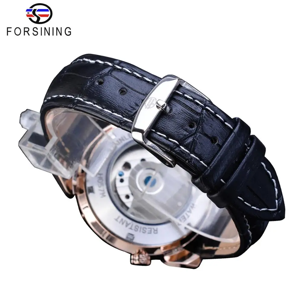 Forsining Rose Golden Tourbillon Мужские деловые часы Автоматические Большие Аналоговые часы с датой из натуральной кожи деловые спортивные часы Relogio