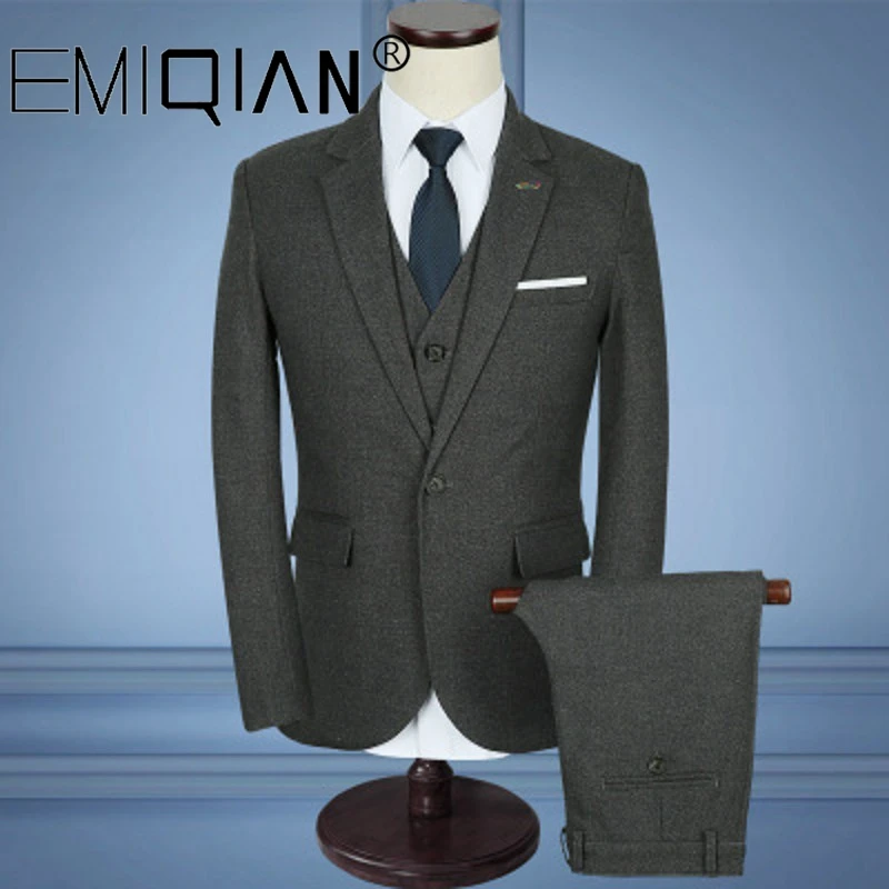 Autumn Winter Tweed Groom Tuxedos Italian Style Man Suit 3 Piece Mens Wedding Prom Party Suits blazer masculino terno men suit set
