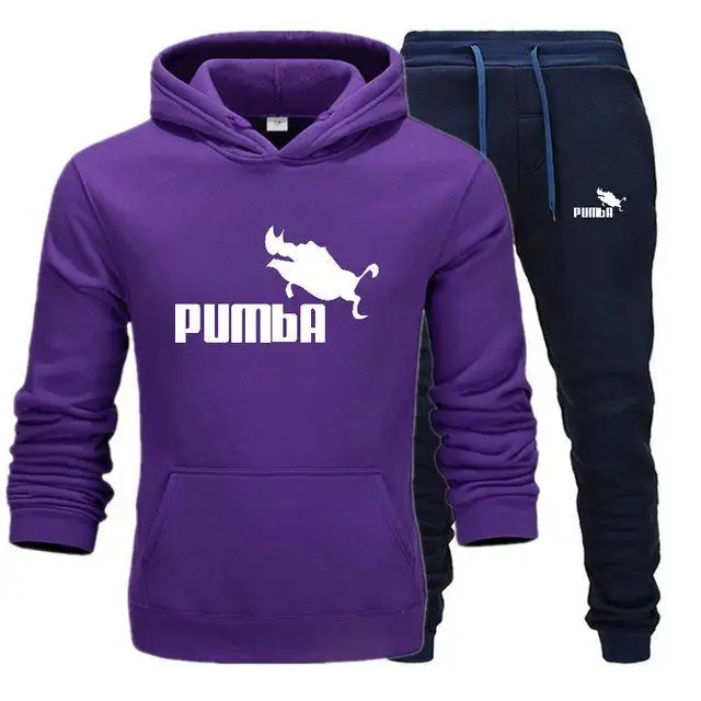 Брендовый спортивный костюм Pumba, Мужские Термо спортивные комплекты, флисовая плотная толстовка с капюшоном+ штаны, спортивный костюм, повседневные толстовки, спортивный костюм - Цвет: purple-Navy