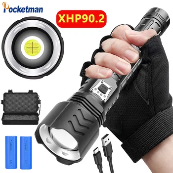 

High Lumen Tactical Flashlight XHP90.2 LED Flashlight USB Rechargeable Torch Zoomable Torch Waterproof 5 Modes Flashlight