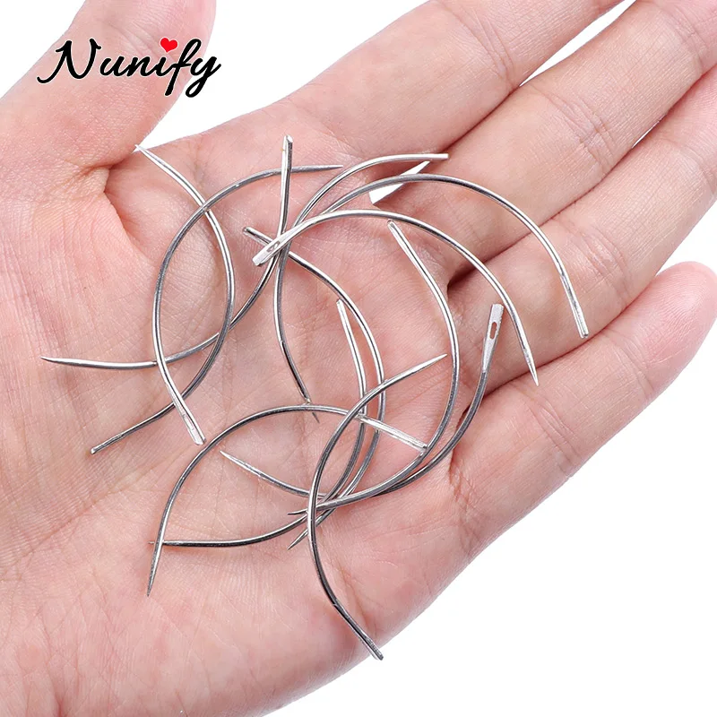 Nunify 검정 폴리에스터 실, 길이 2000m, 가발 재봉실, 머리 직조 실, 선물 1 개, 6.5cm, C 곡선 바늘