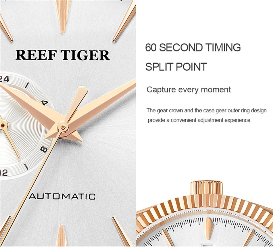 Reef Tiger бренд кожаный коричневый ремешок водонепроницаемые мужские часы Топ Роскошные Механические деловые автоматические часы Дата Zegarek Meski