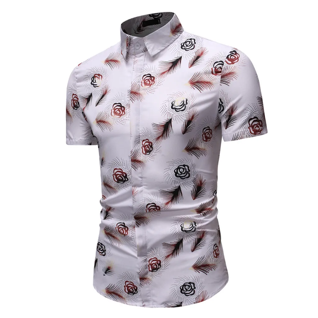 Camisas hombre, мужская летняя модная деловая рубашка с коротким рукавом и принтом, топ, блузка, гавайская рубашка, мужские рубашки