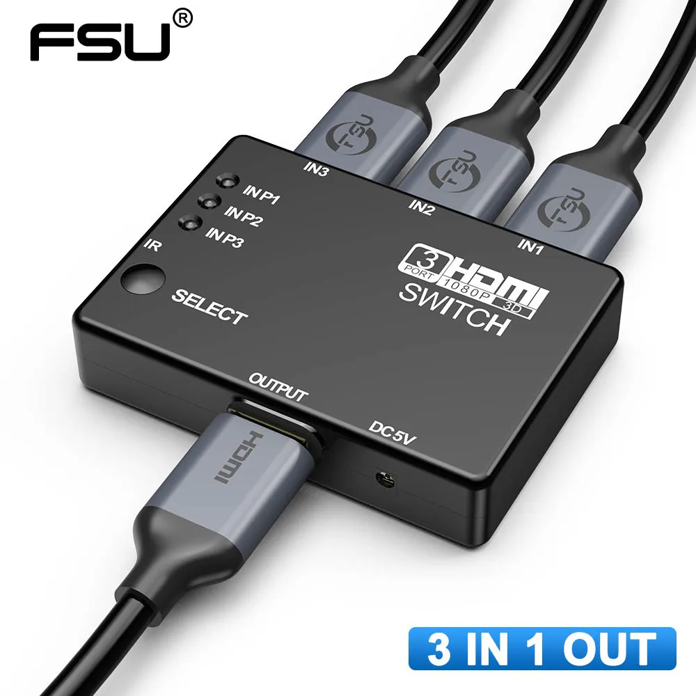 FSU 3x1 HDMI кабель Сплиттер HD 1080P видео коммутатор адаптер 3 входа 1 выход порт