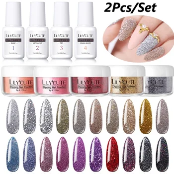 

LILYCUTE Dipping Nail Glitter Powder Gradient French Dipping System Natural Dry Nail Art Powder Nail Art Pigment