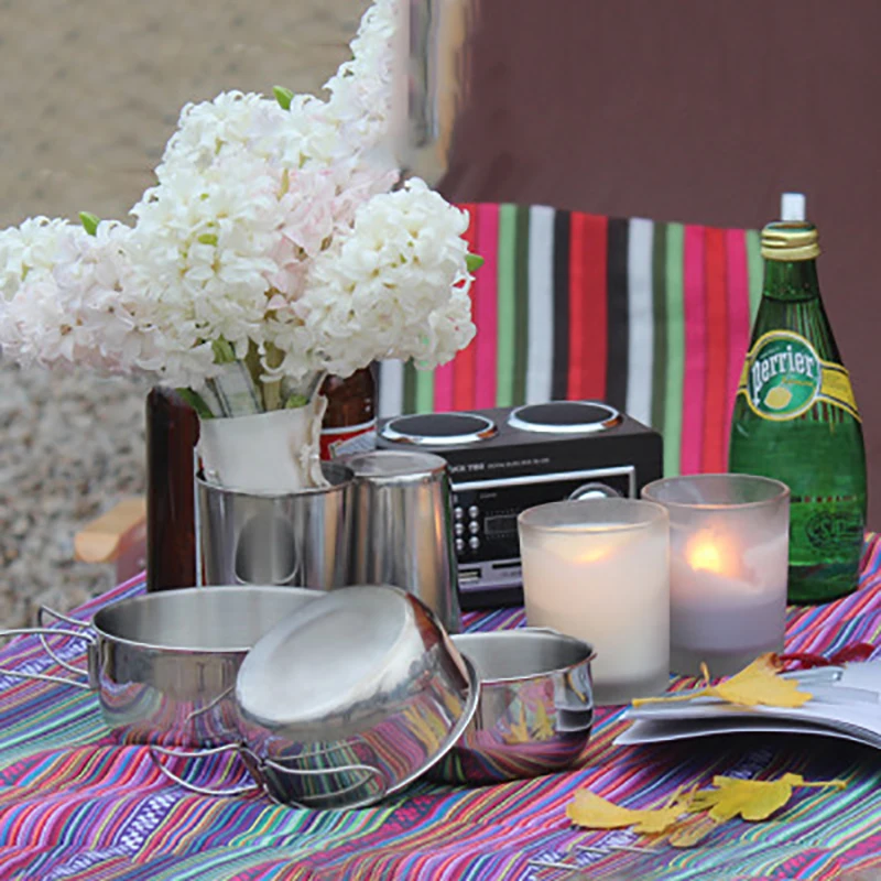 Outdoor combination tableware stainless steel 4 piece set steel bowl camping hiking travel fishing picnic 500ml