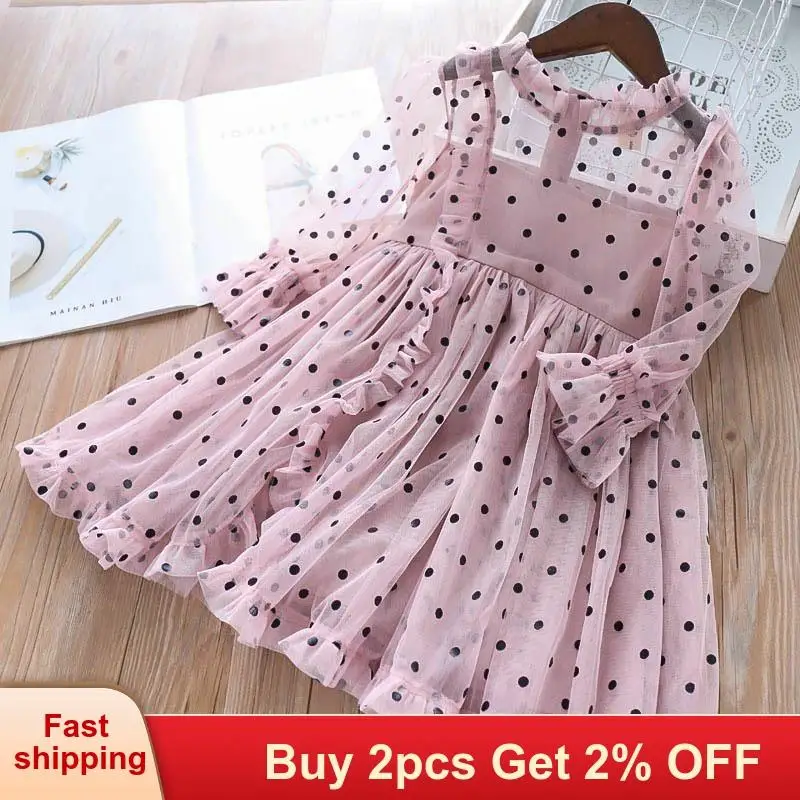 

Baby girl dress Summer Baby Fashion Girl Party Dress Mesh Dots Long Sleeve Children Princess Dress Casual Elegant Kids Dresses
