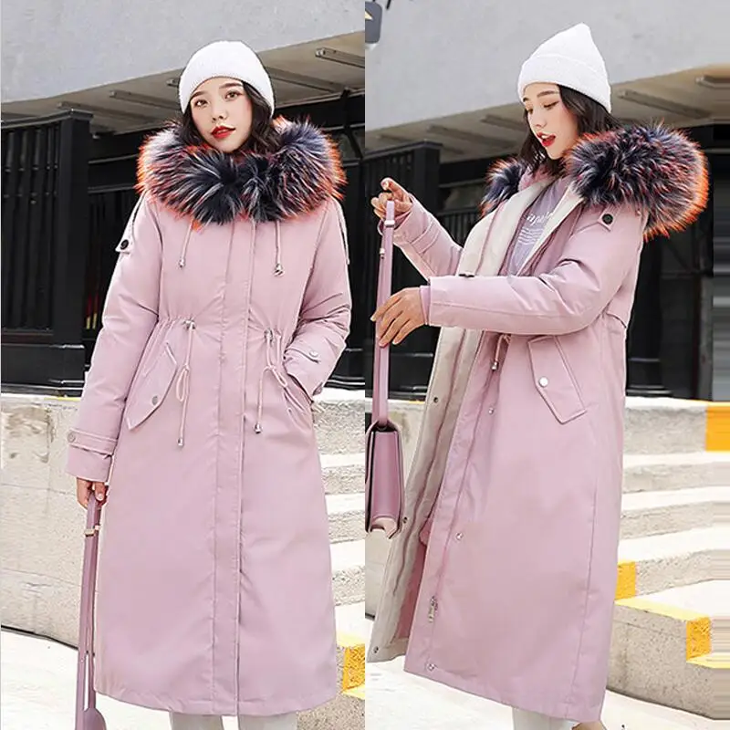 pink Новое поступление, парки с хлопковой подкладкой, тонкое длинное зимнее пальто для женщин, плотное Женское пальто, теплые женские парки с подкладкой из бархата - Цвет: pink