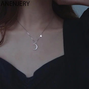 

ANENJERY Trendy Elegant Moon Star Necklace For Women Bride Jewelry Clavicle Chain Birthday Gift S-N679