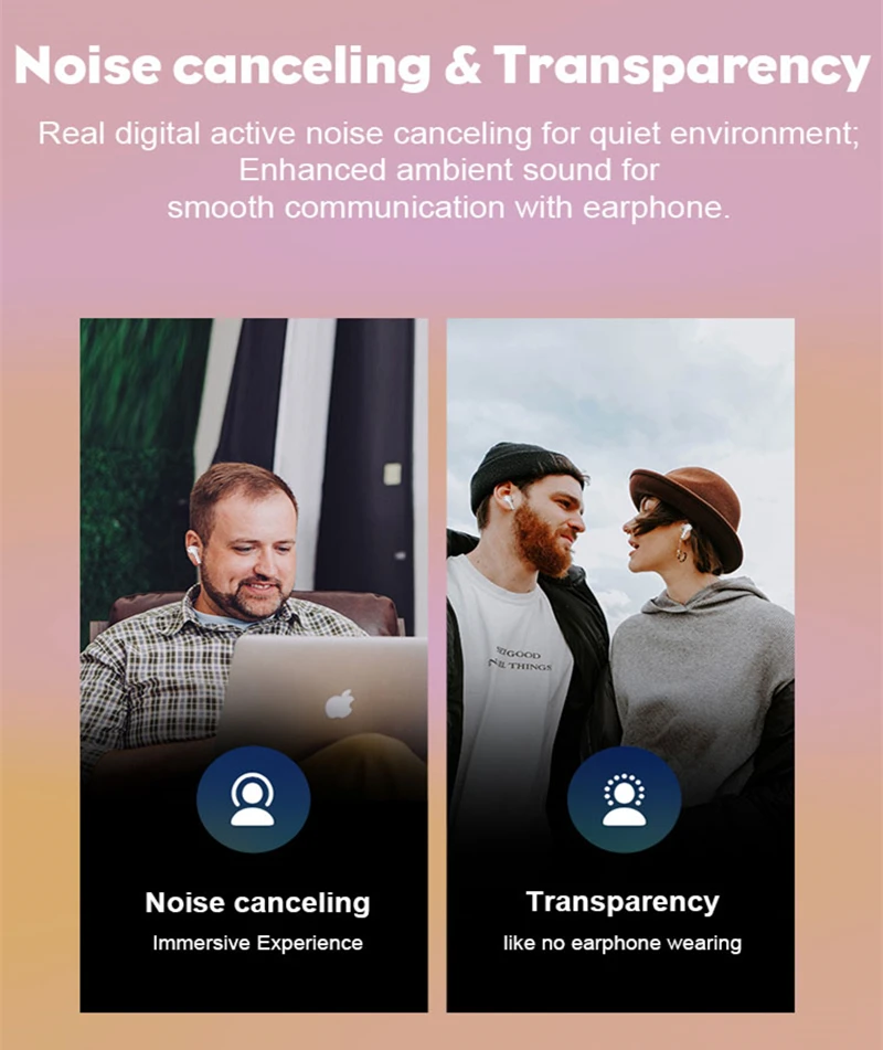 TWS Wireless Earphone Active Noise Cancelling Earbuds 40dB ANC Hybrid Noise Cancellation Bluetooth 5.2 Earphone With Microphone