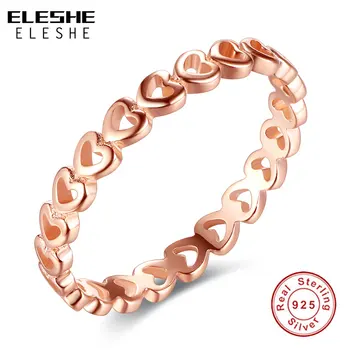 

ELESHE Genuine 925 Sterling Silver Stackable Ring for Women Rose Gold Hollow Heart Rings Wedding Band Female Finger Ring Jewelry