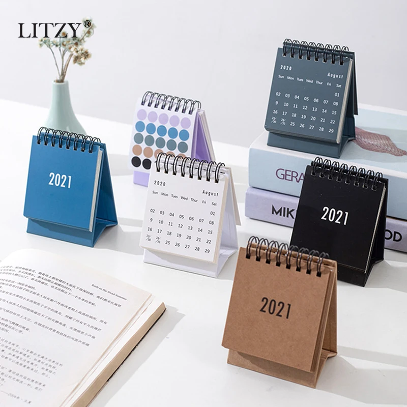 

LITZY 2021 Cute Creative Mini Desk Calendar Little Small Desktop Office Reminder Memo Work Note Calendar New Year Plan Schedule