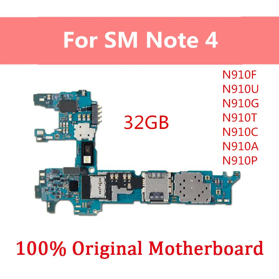 Заводская разблокированная материнская плата для Samsung Galaxy Note 4 N910F 32 ГБ