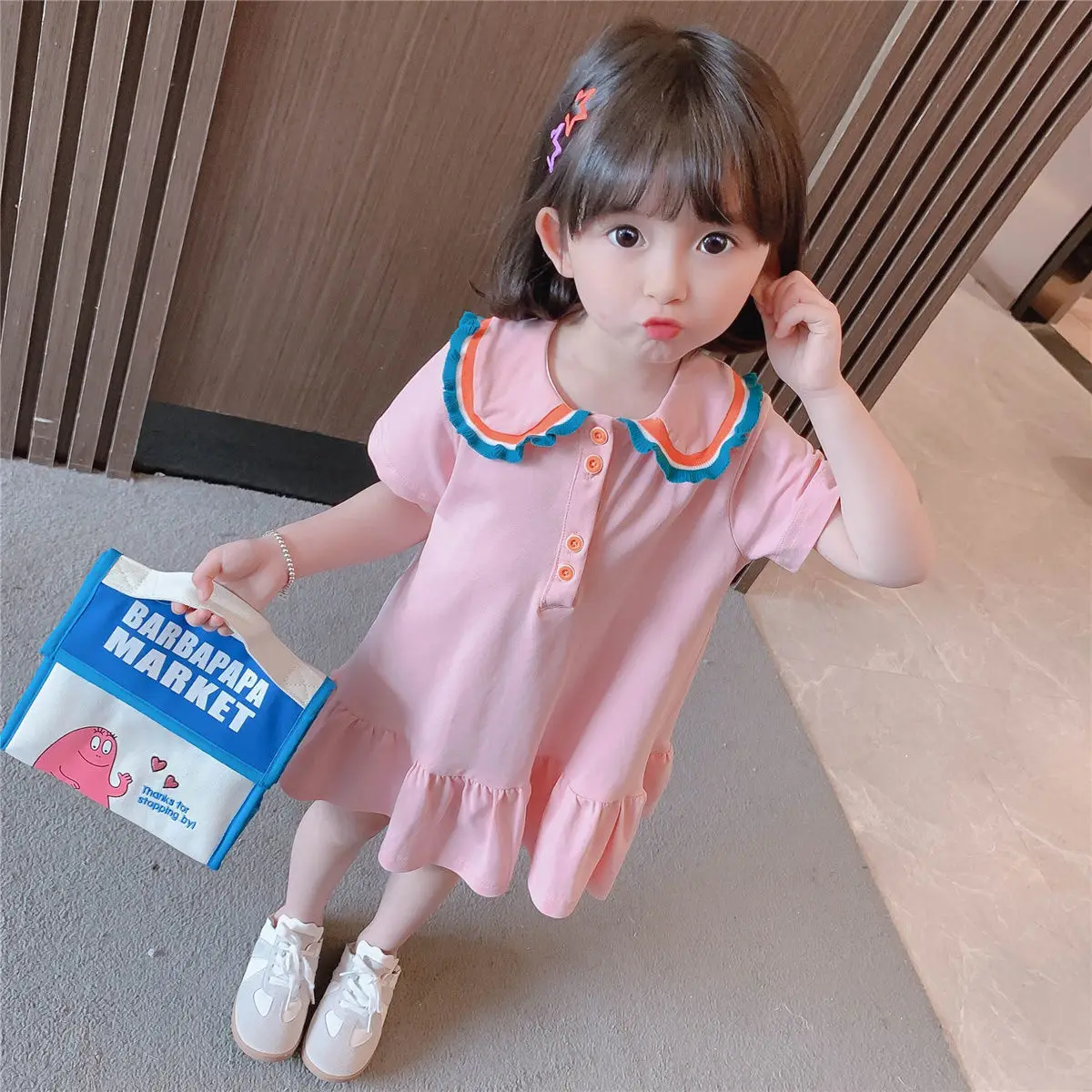 New Girls' Shortsleeved Dress 2021 Children's Summer Clothing Western