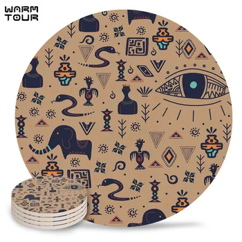

4/6/8 PCS Indigenous Elephant Snake Eyes Ethnic Placemat Ceramic Drink Coasters Table Decoration Absorbent Moisture