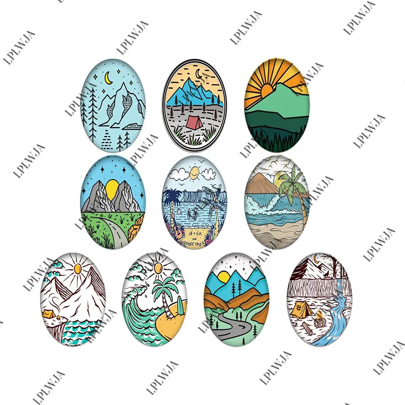 LPLWJA Beach River Landscape Tree Oval Shape Glass Cabochon 10pcs Mixed Photo Flatback Beads Demo Flat Back Making Findings | Украшения и