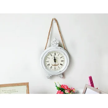 

Nordic White Lanyard Wood Wall Clock Vintage Hemp Rope Classical Circular Saat Reloj de pared Home Decor Living Room Background