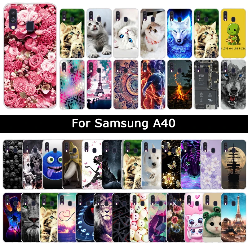 Роскошный мягкий силиконовый чехол из ТПУ для samsung Galaxy A40 A 40, чехол с цветочным рисунком кота, защитный чехол для телефона s Fundas Coque