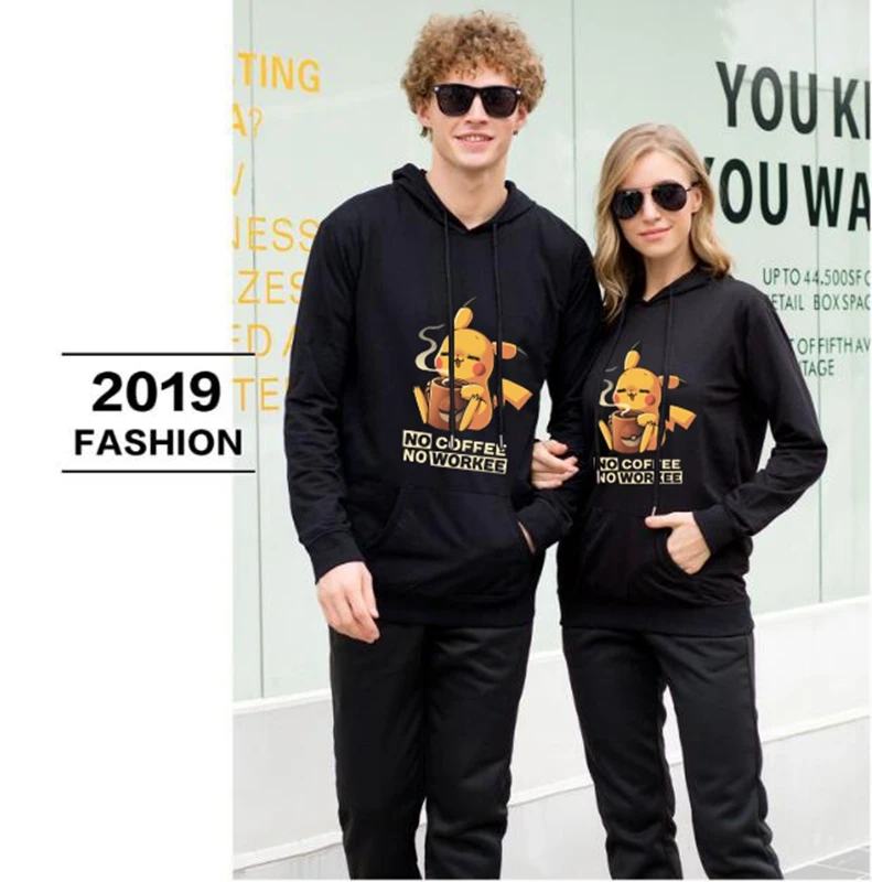 Кпоп Пикачу Покемон Негабаритных Толстовки с капюшоном Единорог bluza damsk sweat a capuche соответствующие пары толстовки damskie hodies