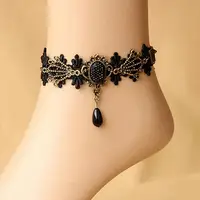 New summer sandals ankle bracelet Beach Barefoot Lace Gothic heart Pendant anklets foot Party fine jewelry For Girl/Women 1