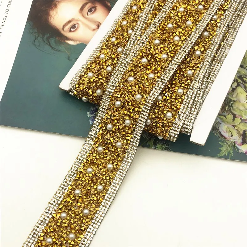 5 ярдов аппликация Стразы с кристаллами гладкая лента для свадебного