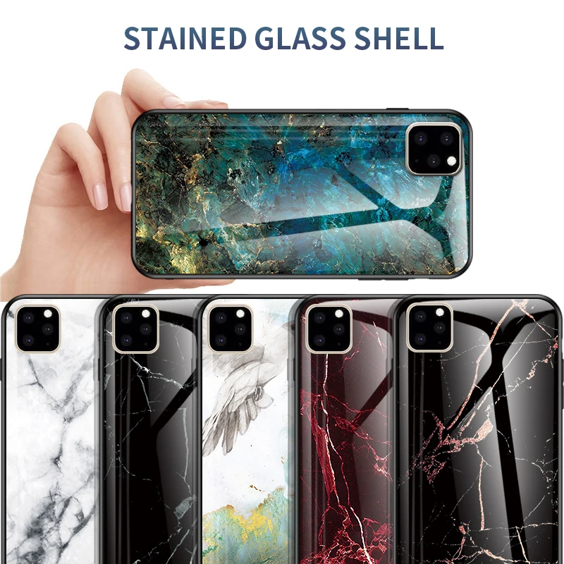 Fashion Marble Tempered Glass Case For iPhone 11 Pro Soft TPU Frame Cover Max Protective Phone Shell Coque |